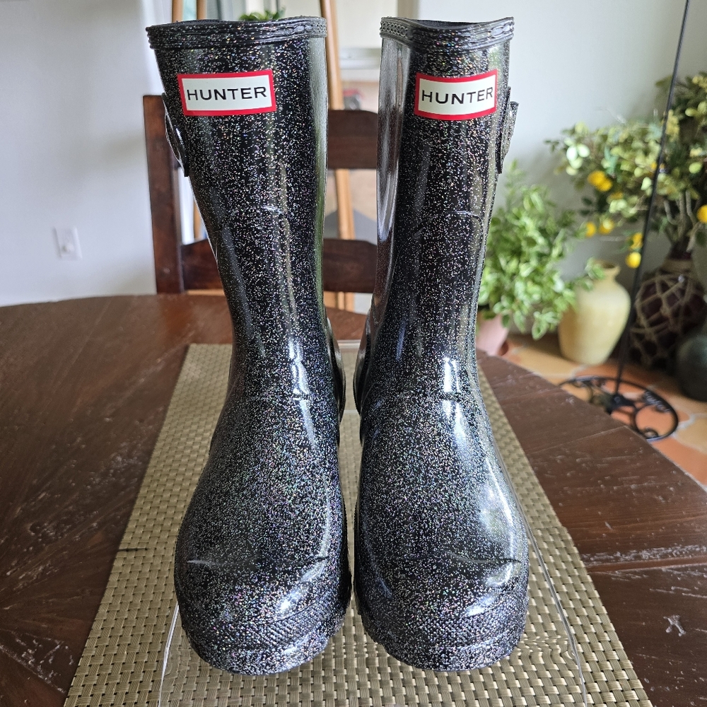 EUC Hunter Black Glitter Rain Boots 7 - Picture 11 of 14